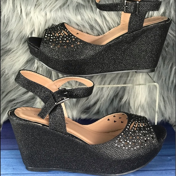 Open Toe Rhinestone Wedge Heels - Picture 4 of 7